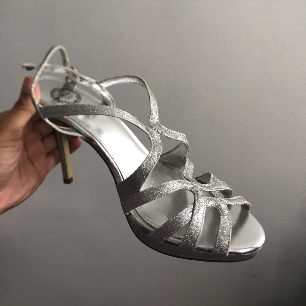 silver evening heels